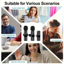 2pcs Wireless Lavalier Microphone System With Type-C Interface, Plug And Play, Intelligent Noise Reduction For IPhone 18, 17, 16, 15, Android, Suitable For Vlog, Meeting, Learning And More - Black - View 2