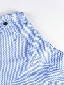 Plus Size Women's Elegant Striped Wide Leg Pants, High Waist Straight Leg Loose Casual Long Pants - Blue - View 6