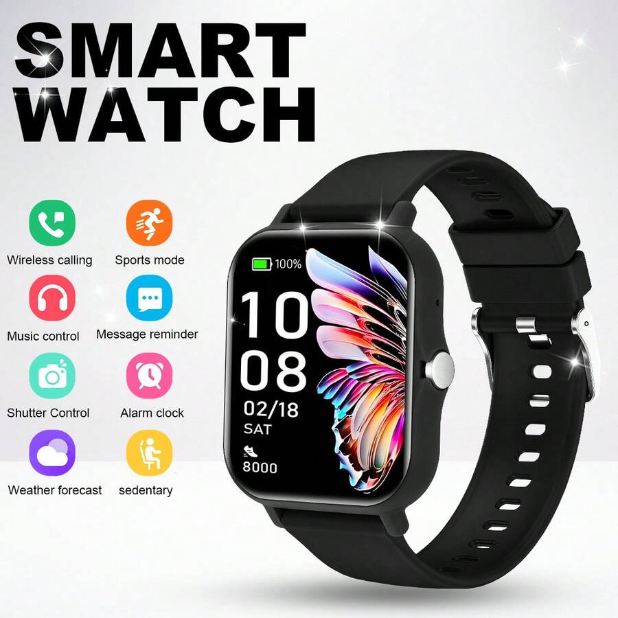 NcmRyu 1.83-Inch Full Touch HD Smart Sports Watch, Men's & Women's Watch, Wireless Calling, SMS, Alarm, Sports Mode, Music Playback, Multi-Function Smart Watch, Compatible With Android Smartphones