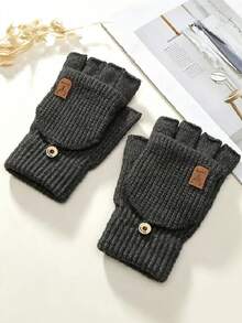 2pcs Men's Winter Knitted Knitted Fingerless Half-Finger Gloves With Flip Cover, Comfortable And Warm For Writing And Office Work - Multicolor - View 10