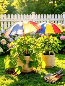 4pcs/Set Potted Plant Sun Shade Umbrella, Outdoor Plant Flower Shade Umbrella, Potted Plant Shade Cover, 1 Mini Umbrella + 3 Potted Plant Watering Devices, Sun Protection And Heat Insulation Design, Suitable For Tall And Short Plants - Multicolor - View 1