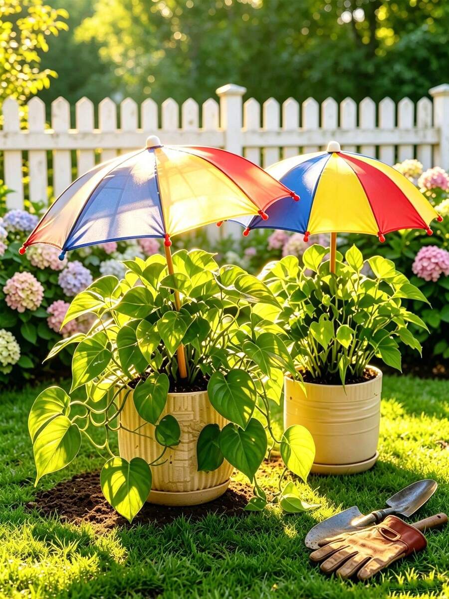 4pcs/Set Potted Plant Sun Shade Umbrella, Outdoor Plant Flower Shade Umbrella, Potted Plant Shade Cover, 1 Mini Umbrella + 3 Potted Plant Watering Devices, Sun Protection And Heat Insulation Design, Suitable For Tall And Short Plants - Multicolor - View 1