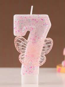 1pc Numeric Birthday Candle, Butterfly Birthday Cake Candle, Pink Glitter Cake Decor, Suitable For Girls And Women Anniversary Celebration - Pink - View 21