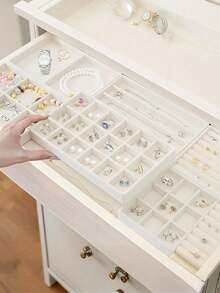 1/4/5/6/7/8/9pcs Velvet Jewelry Tray, Large Capacity, Independent Compartments, Stackable Jewelry Display Stand, Earrings, Necklaces, Bracelets, Rings, Hair Clips - Multicolor - View 9