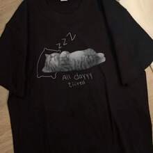 Milk Silk Short Sleeves T New Summer American-Style Personalized  Brand Cat Print Sleep Shirt For Men And Women - 黑色 - 查看 8