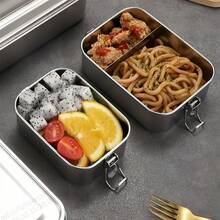 New 304 Stainless Steel Bamboo Lid Bento Lunch Box, Japanese Style Rectangular Outdoor Food Container, Airtight Wood Cover, Camping Cooking, Vintage Retro Picnic Lunch Box - Silver - View 11