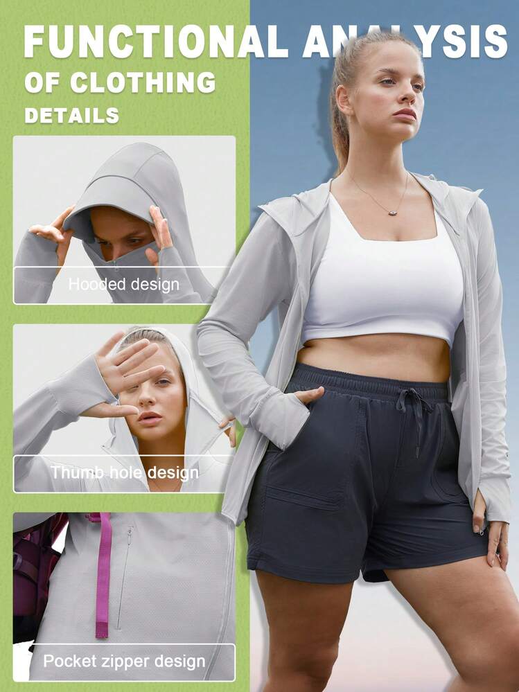 Plus Size Clothing Summer Women Ice Silk Breathable Jacket Outdoor Hooded Thin Fishing Clothing, Suitable For Outdoor Leisure Sports - Light Grey - View 4