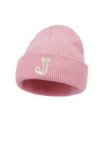 1pc Women A‑Z Letter Print Ribbed Knit Beanie Hat, Preppy Style Elastic Cuffed Winter Knitted Cap For Daily Outdoor Wear - Pink - View 11