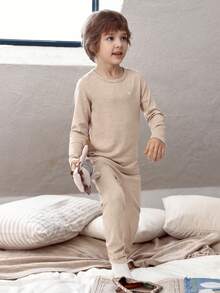 mini bala Autumn Unisex Toddler Thermal Underwear Set Antibacterial Fabric Soft Snug Fit For Daily Home Wear - Brown Tone - View 4