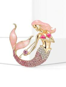 Luxury Crystal Mermaid Brooch, Cartoon Style Pin, Women's Party Dress Accessory/Friend Gathering Badge Gift - Mermaid - View 15