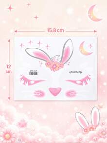 Cute Bunny Face Temporary Tattoo Stickers, Pink Rabbit Cartoon Face Decals, Waterproof Long-Lasting Skin-Friendly Costume Makeup For Halloween, Easter, Carnival, Birthday Party, Festival & Cosplay - Multicolor - View 4