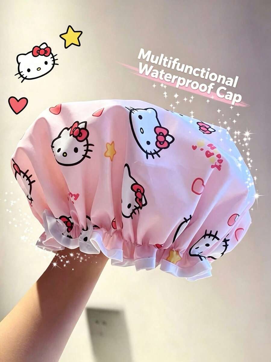 Multi-Color Sanrio Series Cute Printed Shower Cap, PVC Material, Suitable For Bathroom, Kitchen And Travel Use, Perfect Gift For Birthday, Party, Halloween, Christmas, Back To School Season (Mixed Set Randomly Sent) - Multi-color (Style Randomized) - View 1