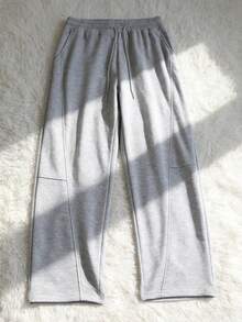 Men's Streetwear Loose Fit Sweatpants, Suitable For Casual Daily Wear, Elastic Waistband With Drawstring Closure - Grey - View 2
