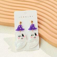 1 Pair Cute Halloween Ghost Acrylic Earrings, Sweet Sequin Floral White Water Ripple Shy Ghost Fun Earrings, Suitable For Women, Holiday Gift Dangle Earrings - Multicolor - View 7