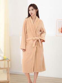 Ultra Soft Coral Fleece Bathrobe - Quick Dry, No Shedding And Breathable | Unisex | Modern Design - Solid Color Bathrobe - View 10