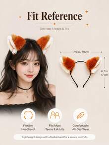 1pc Plush Halloween Fox Ears Cute Party Polyester Fiber (Polyester) Headband Animal Ears COS Headpiece Suitable For All Seasons - Multicolor - View 2