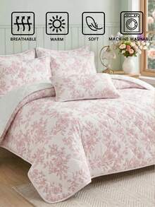 2/3pcs Pink Ruffle Edge Line Drawing Floral Branch Digital Print Bed Sheet Set (1pc Bed Sheet + 1/2pcs Pillowcases), Minimalist Design, Multi-Functional, Modern Minimalist Polyester Fabric, Soft And Comfortable - Multicolor - View 7