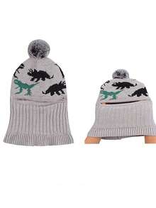 Children's Ear Protection Hat Winter Thermal Lined Thickened Baby Scarf Integrated Hat Unisex Windproof Warm Knitted Knitted Hat - Dinosaur  With Hood - View 9