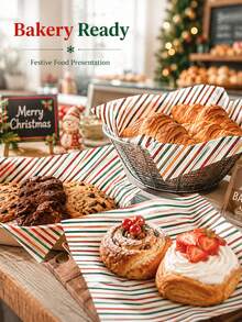 100 Sheets Christmas Red & Green Striped Food Wrapping Paper, Reusable Sandwich Wrapping Paper, Suitable For Baking, Desserts, Parties, Holiday Table And Gift Wrapping - Multicolor - View 5