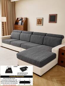 1PC Herringbone Textured Stretch Sofa Seat Cover,Soft Skin-Friendly Easy Clean Scratch Resistant Couch Cushion Protector, Machine Washable All-Season Pet Friendly Sofa Slipcover For 1/2/3 Seater & L-Shaped Corner Sofa - Dark Grey - View 11