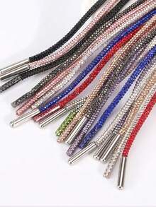 1pc INS Fashion Super Shiny Soft Tube Rhinestone Shoelaces For White Sneakers, Versatile Sparkling Rhinestone DIY Shoelaces, Full Rhinestone Hoodie Drawstring - Champagne - View 4
