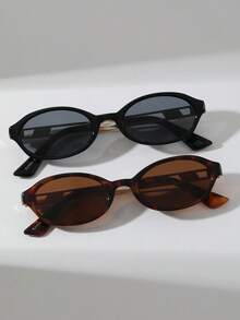 2 Pairs Women's Cat Eye Retro Premium Street Style Runway Beach Party Fashion Glasses Set - Flower Tea + Black - View 9