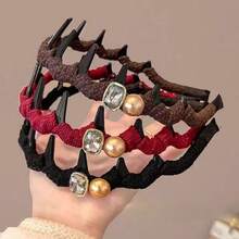 Pearl High-Top Headband With Teeth Non-Slip Hair Accessory For Women, Premium Daily Wear Headband For Autumn/Winter - Multicolor - View 4