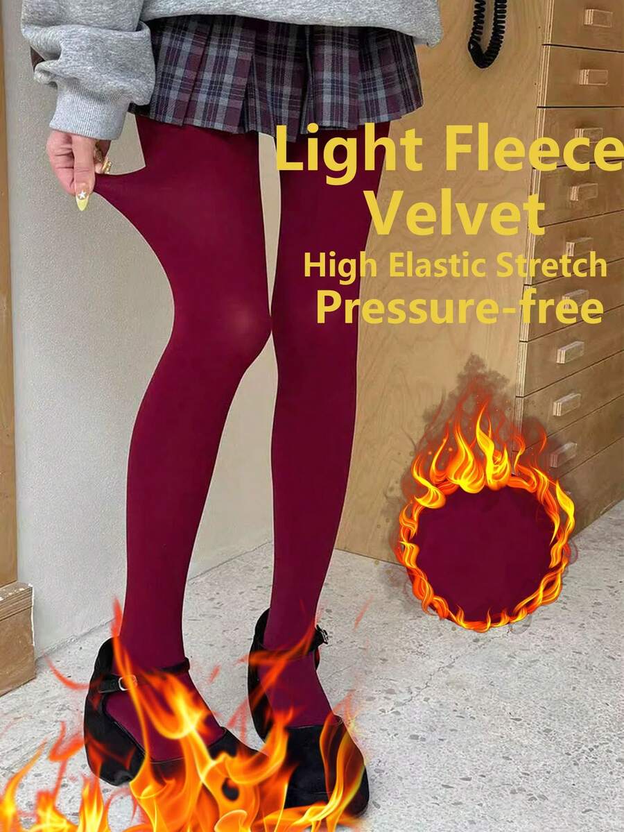 1 par de leggings/medias/calcetines de mujer vintage color burdeos sólido mate de alta elasticidad anti-enganche, versátiles y estilizantes, aptos para todas las estaciones, uso diario y estilismo de fiestas festivas - Multicolor - Ver 1