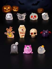 Popular Glow In The Dark Mini Halloween Resin Ornaments - Cute Luminous Ghost Skull Pumpkin Bat Figurines, Halloween Desktop Decor & Micro Landscape Accessories (Random Style) - Multicolor - View 4