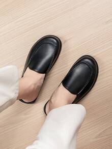 Men's Plus Size Leather Closed-Toe Mule Loafer Slippers, Backless Slip-On, Reinforced Stitching, Skin-Friendly Lining - Black - View 3