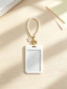 Women's Faux Pearl Flower Ring Lanyard With ID Card Holder, Cute Beaded Phone Case Keychain, Bag Charm, Suitable For Women, Students, Teachers - Multicolor - View 4