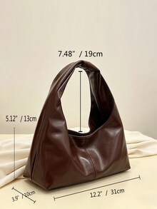 1pc Brown Textured PU Hobo Bag, Minimalist Patchwork Ruched Underarm Shoulder Bag With Handle For Women, Suitable For Autumn/Winter Commute, Work And Date - Coffee Brown - View 3