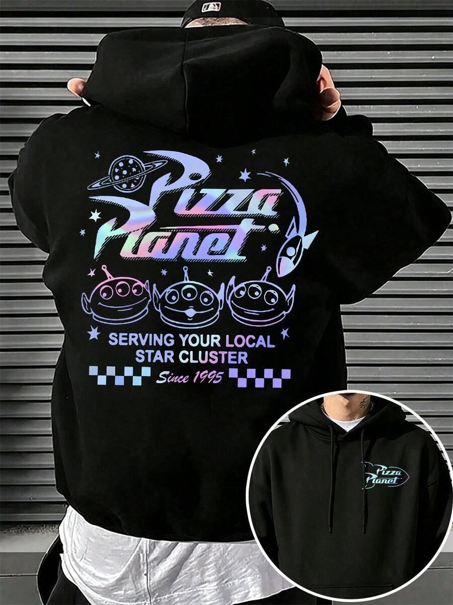 Disney Officially Licensed Hoodie For Men Pizza Planet Alien Rocket Star Front Back Print Men Clothes Fall Winter Comfort Pullover For Daily Outdoor - Black - View 1