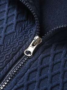 Men's Autumn/Winter Double Zipper Diamond Quilted Textured Fabric Casual Jacket - Navy Blue - View 6