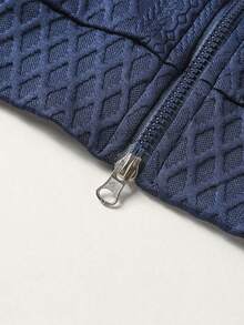 Men's Autumn/Winter Double Zipper Diamond Quilted Textured Fabric Casual Jacket - Navy Blue - View 10