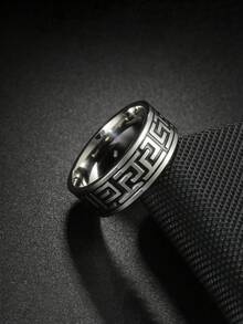 5 Pcs/Set Vintage Stainless Steel Men's Ring Set, Wisteria & Wave Patterns - Ring 5-piece Set - View 5