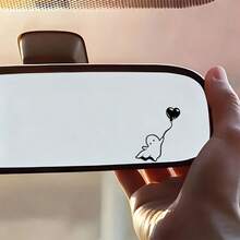 1pc Cute Heart-Shaped Balloon Vinyl Sticker - Waterproof Removable Adhesive, Black & White Minimalist Design With Smile And Balloon Pattern, Round Sticker Suitable For Car Rearview Mirror, Laptop, Water Bottle, Book, Phone, Truck - Easy To Apply And Residue-Free Removal, Cute Decoration For Halloween And Daily Use, Durable Vinyl Material, Fun Heart-Shaped Balloon Design - A - View 1