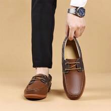 Unisex Metal Buckle Decor Loafers Slip-On Soft Faux Leather Driving Moccasins Non-Slip Rubber Sole Casual Flat Shoes Plus Size 37-48 - Brown - View 2
