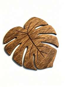 1/2/4pcs Natural Wooden Monstera Leaf Coaster Set, Heat Resistant Non-Slip Coffee & Beverage Cup Mat, Coffee Bar Tabletop Decor Protective Pad, Ideal Gift For Christmas And Thanksgiving - Multicolor - View 8