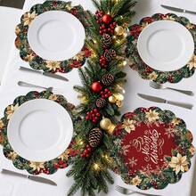 2/4/6/8/16pcs Burgundy Floral Round Placemats, Red Snowflake Pine Branch Christmas Table Mats, Suitable For Christmas Party Kitchen Dining Room Home Decor - Multicolor - View 8