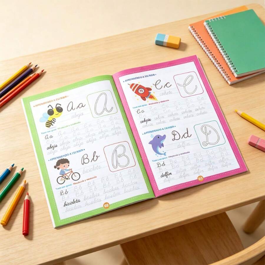 Spanish Alphabet Tracing Workbook For Kids, Cursive Letter Writing Practice Book, Preschool Kindergarten Learning Activity Book, Educational Handwriting Training Workbook For Home Classroom Early Learning Supplies - 1 Book - View 1