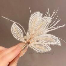 1pc Elegant Girl Feather Headband, Halloween Party Performance Headpiece, Birthday Party Dress Accessory, Stage Performance Gift Hair Ornament - Champagne - View 3
