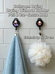 1pc Multi-Function Retractable Towel Clip, Automatic Rebound Retractable Hook Clip, Rag Hook, Bathroom No-Drill, Easy-Pull Rope Hand Towel Rack, Chinese Classic Novel Journey To The West Character Theme, Creative Pattern, Home Essential - Multicolor - View 8