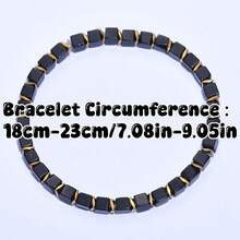 Business Style Square Tiger Eye Hematite Black Agate Beaded Bracelet, Spiritual Jewelry Symbolizing Triple Protection, Elastic Cord Jewelry Suitable For Daily Wear - Multicolor - View 4