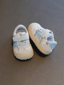 1 Pair Infant Toddler Plaid & Star Patchwork Anti-Collision Toe Cap Hook & Loop Flat Sneakers Daily Wear [Select By Actual Cm Inner Length] - Blue - View 4