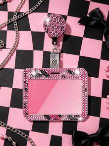 Pink Leopard Print Rhinestone ID Card Holder With Lanyard, ID Card Storage Box, Anti-Loss Lanyard, Student ID Card Holder, Self-Service Restaurant Card Holder, Slide Cover, Dual Card Slots, Small Card Slot, Bus Card Holder, Non-Inductive, Bank Card Holder, Subway Card Storage, Adjustable Portable ID Card Holder Decorative Keychain, Suitable For Office Workers And Students, Perfect Gift, Back To School Season Gift, Couple Card Holder, Bank Card Holder, Travel Essential, Commute, Business Trip, Back To School Season, Thanksgiving, Halloween, Christmas, Teacher's Day Gift - Multicolor - View 5