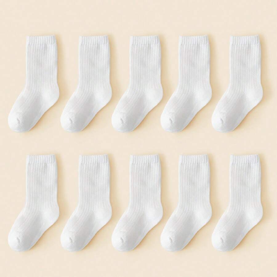 10 Pairs Children's Socks, Boys & Girls, White & Black, Breathable Mid ...