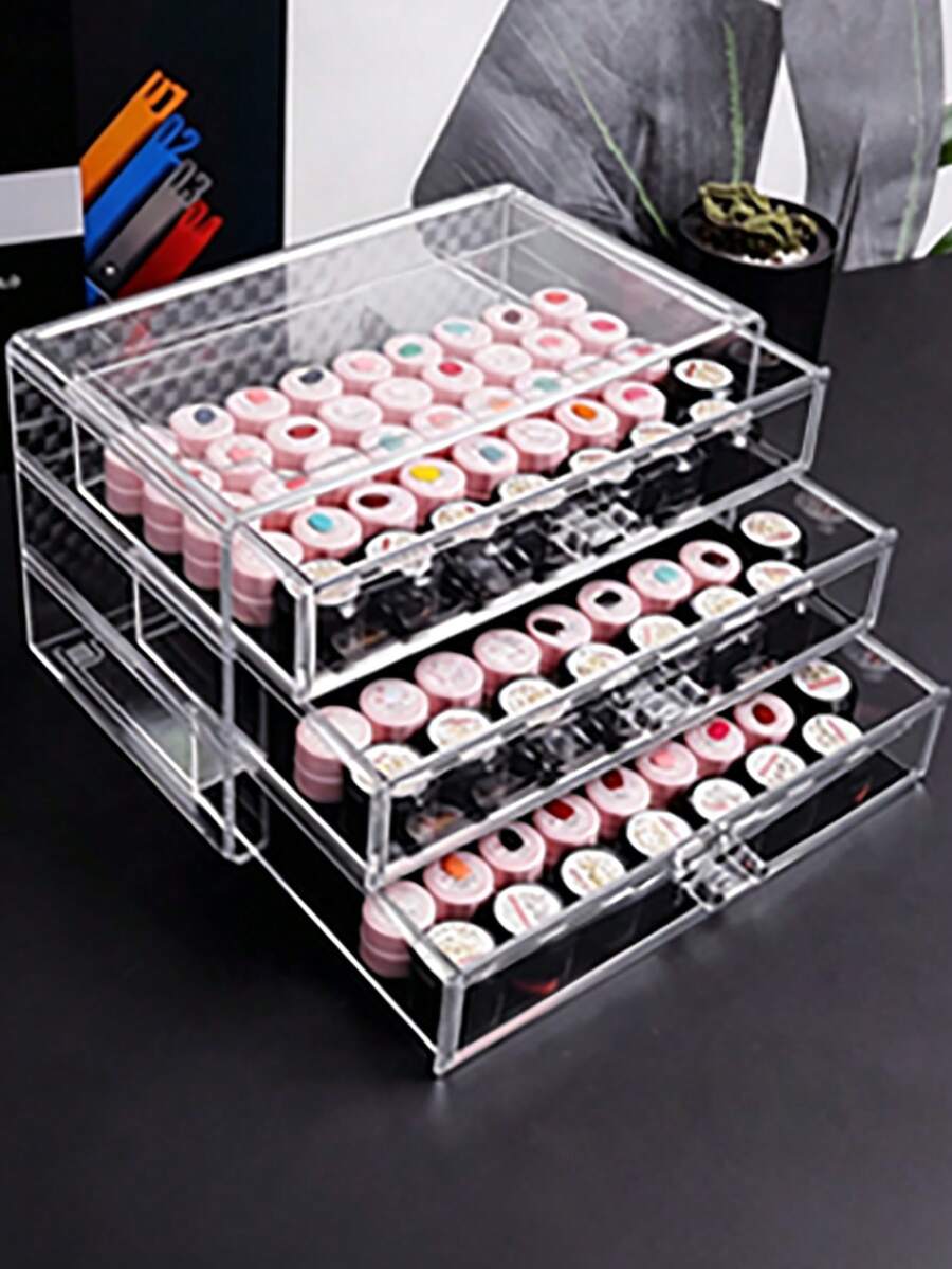 1pc Transparent Acrylic Cosmetic Storage Box, Multi-Layer Storage Box With Drawers, Suitable For Vanity, Lipstick Rack, Vacation Beach, Bathroom And Bedroom Storage, Large Capacity Vanity Tabletop Organizer - Clear - View 1