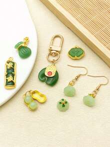 25pcs Chinese Vintage Gold Oil Drop Pendant Small Faux Jade Green Lucky Bag Shape Pendant Handmade Necklace Small Pendant Jewelry - Multicolor - View 4