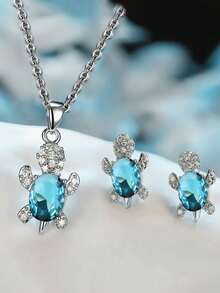 1 Set Turtle Necklace And Earrings, Fashionable And Cute Style, Suitable For Kids Various Banquets And Dinner Events - Set - View 2